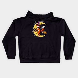 Fox Witch Riding A Broom Halloween Kids Hoodie